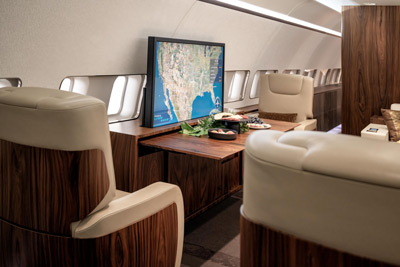 Boeing Business Jet dining suite luxury photography. BBJ & ACJ Jet Interior Photographer