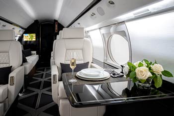 Gulfstream private jet sushi dining setup. Private Jet Interior Photographer