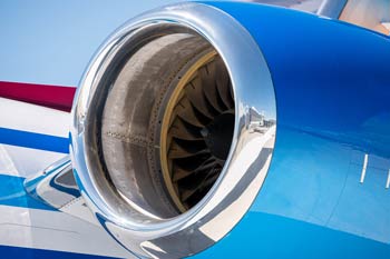 Aircraft Photographer in Denver- Close-up detail photo of a private jet engine and polished nacelle photographed on the ramp in Denver, captured by aviation photographer Dave Koch.
