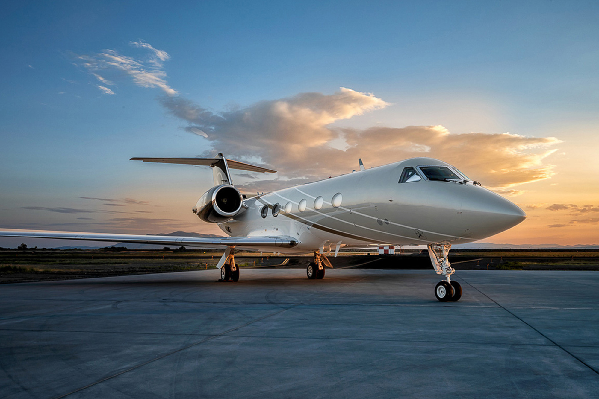 Golden-hour exterior aircraft photography designed for premium marketing and visual impact.